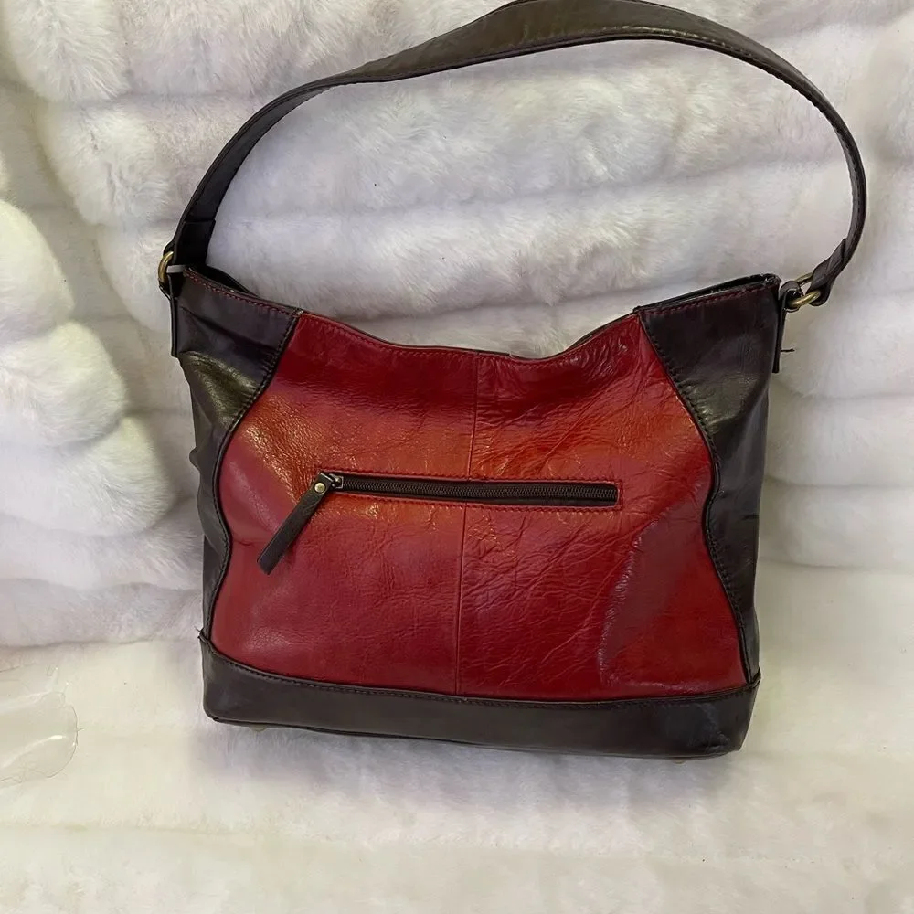 Tignanello  leather Rustic red & Brown shoulder bag with antique tone hardwares